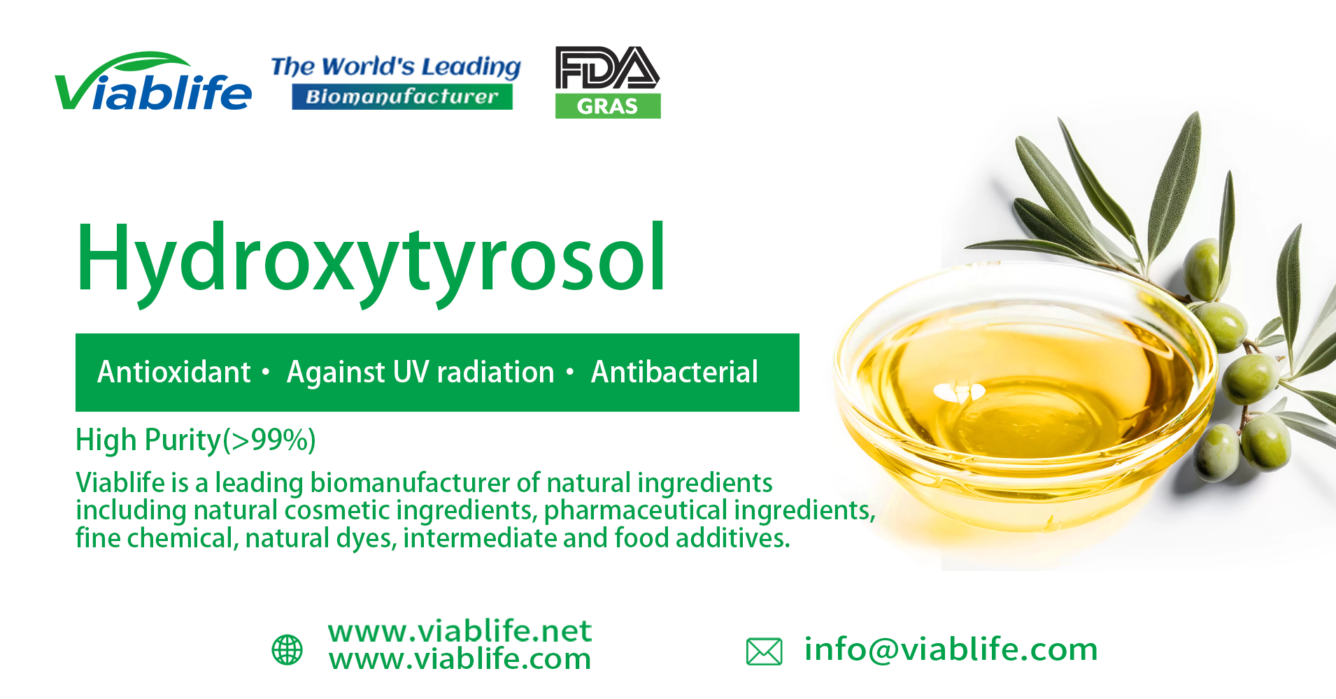 Viablife obtient la certification GRAS de la FDA américaine pour son hydroxytyrosol biosynthétisé hautement évolutif
